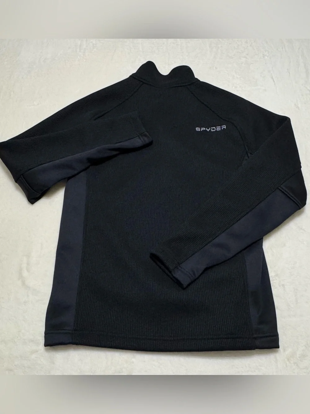 Spyder Core Sweater Men’s Black Waffle Knit Fleece Lined Sweater 1/4 Zip Small